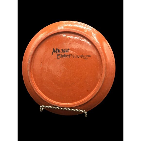 Handpainted Madrid New Mexico Pottery Mug & Plate Set Signed Blue White Terracot - Picture 9 of 10